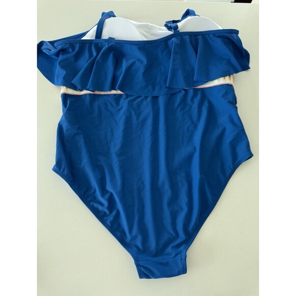 Womens Plus Size One Piece Swimsuit Ruffle Trim Tummy Control blue size 3X - Picture 14 of 16